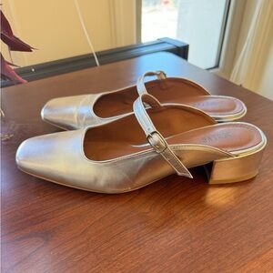 EUC Silver Maeve by Anthropologie Mary Jane Mule Heels!